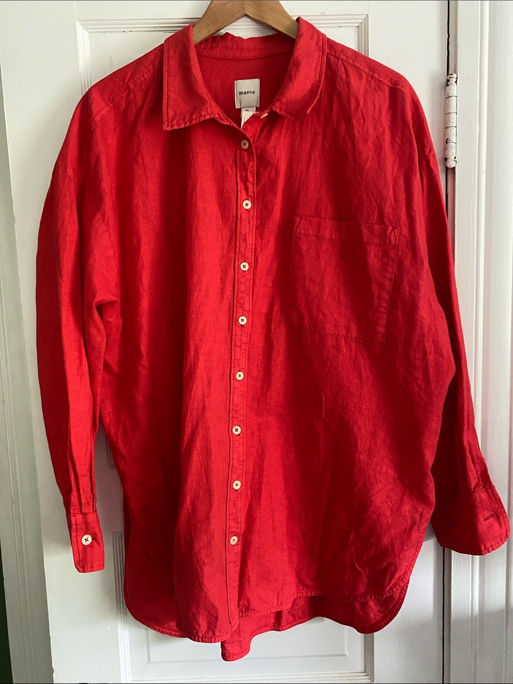 NWT Anthropologie Bennett Red Button-Down Linen cotton Shirt size xl